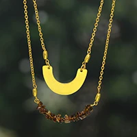 Quartz strand pendant necklace, 'Sunset Arch' - Avant-Garde Inspired Amber-Toned Quartz Pendant Necklace