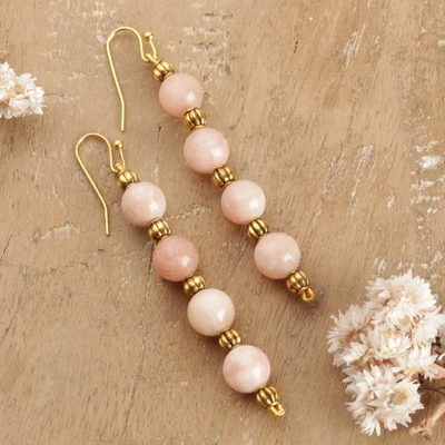Onyx dangle earrings, 'Peach Countess' - Polished Gold-Toned Brass Dangle Earrings with Peach Onyx