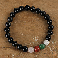 Multi-gemstone beaded stretch pendant bracelet, 'Harmony of the Earth' - Handcrafted Multi-Gemstone Beaded Stretch Pendant Bracelet
