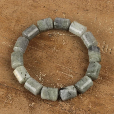 Labradorite beaded stretch bracelet, 'Whispering Mist' - Bohemian-Inspired Natural Labradorite Stone Stretch Bracelet