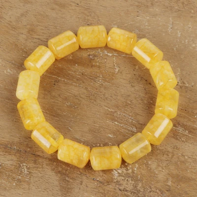 Citrine beaded stretch bracelet, 'Whispering Sunshine' - Yellow Beaded Stretch Bracelet with Birthstone Citrine Gems