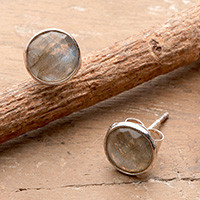 Labradorite stud earrings, 'Intuitive Dawn' - Sterling Silver Earrings with 4-Carat Natural Labradorite