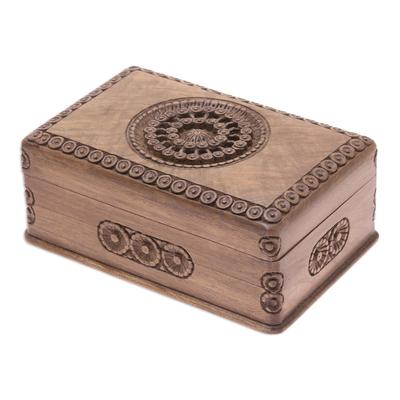 Walnut jewelry box, 'Exotic Radiance' - Carved Walnut Wood jewellery Box