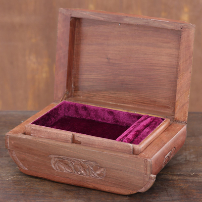 Wood jewelry box, 'Kashmiri Delight' - Floral Carved Wood Jewelry Box