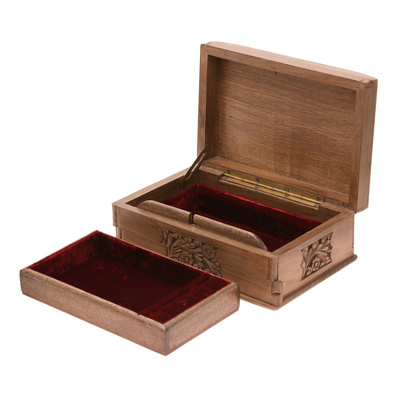 Walnut jewelry box, 'Hypnotic Tree' - Floral Carved Wood Jewelry Box