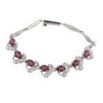 Garnet link bracelet, 'Nature's Delight' - Floral Garnet Bracelet Handcrafted in Sterling Silver