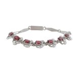 Garnet link bracelet, 'Nature's Delight' - Floral Garnet Bracelet Handcrafted in Sterling Silver