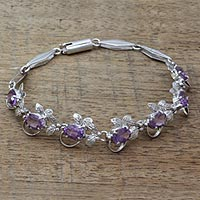 Amethyst-Gliederarmband, „Purple Mist“ – handgefertigtes florales Armband aus Sterlingsilber und Amethyst