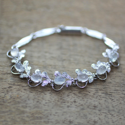 Moonstone tennis bracelet, 'Misty Affair' - Floral Sterling Silver Link Moonstone Bracelet 