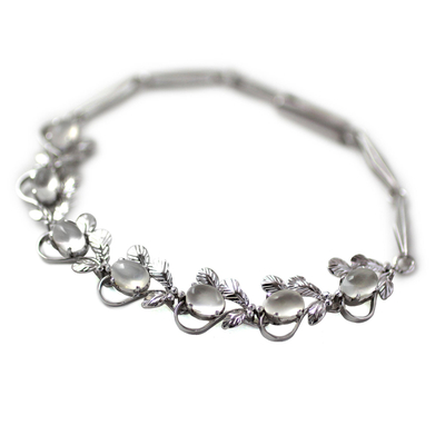 Moonstone tennis bracelet, 'Misty Affair' - Floral Sterling Silver Link Moonstone Bracelet 