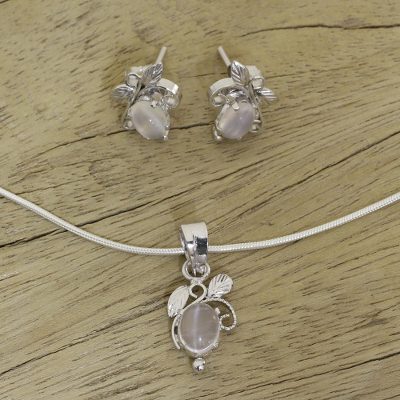 Moonstone jewelry set, 'Midnight Leaves' - Artisan Crafted Sterling Silver Moonstone jewellery Set