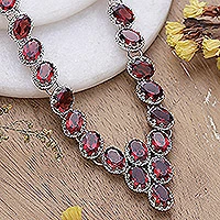 Garnet Y-necklace, 'Cascading Crimson'