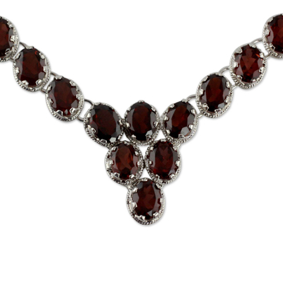 Garnet Y-necklace, 'Cascading Crimson' - Fair Trade Garnet Choker Necklace Sterling Silver Love
