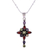 Amethyst and garnet pendant necklace, 'Star Cross' - Multigem Cross in Sterling Silver Necklace from India (image 2a) thumbail