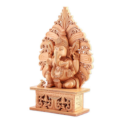 Wood sculpture, 'Fiery Ganesha' - Wood sculpture