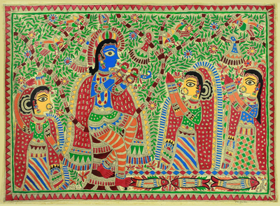 Madhubani painting, Radha and Krishna Rejoice