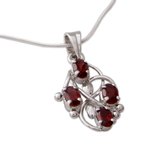 Garnet floral necklace, 'Scarlet Vines' - Sterling Silver Necklace with Garnet Handmade India