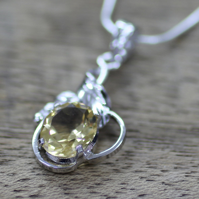 Topaz pendant necklace, 'Golden Majesty' - Sterling Silver and Topaz Necklace Modern Jewellery
