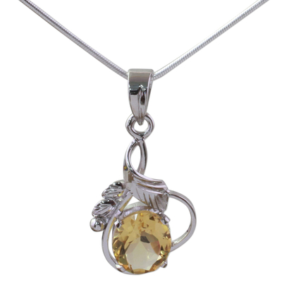 Topaz pendant necklace, 'Golden Majesty' - Sterling Silver and Topaz Necklace Modern Jewelry
