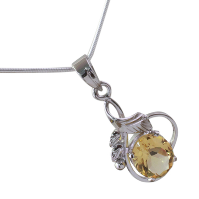 Topaz pendant necklace, 'Golden Majesty' - Sterling Silver and Topaz Necklace Modern Jewellery