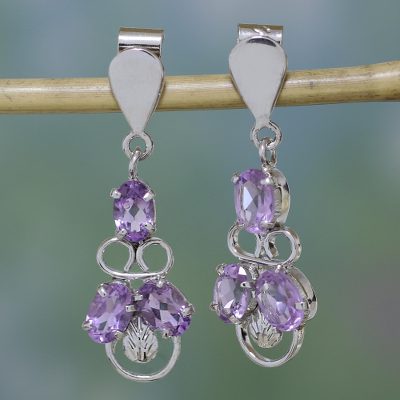 Amethyst dangle earrings, 'Purple Trio' - Amethyst dangle earrings