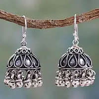 Sterling silver chandelier earrings, 'Silver Bells' - Fair Trade Jewellery Sterling Silver Chandelier Earrings