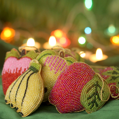 Beaded ornaments, 'Tropical Fruit' (set of 10) - Beaded ornaments (Set of 10)