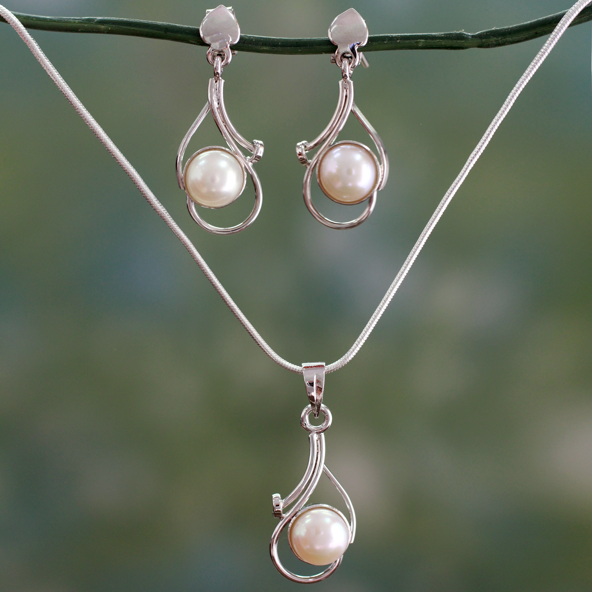 Bridal Pearl Jewelry Set Sterling 
