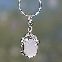Chalcedony pendant necklace, 'Moon Goddess Charm'