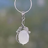 Chalcedony pendant necklace, 'Moon Goddess Charm' - Chalcedony Necklace Sterling Silver Artisan Jewelry