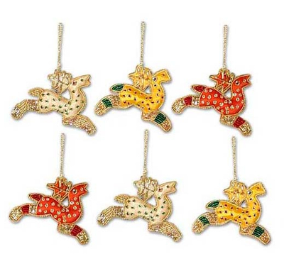 6 Beaded Hand Crafted Christmas Tree Ornaments from India