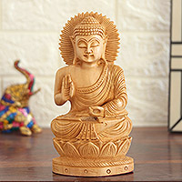 Estatuilla de madera, 'Buddha Hopes for Peace on Earth' - Estatuilla de madera tallada