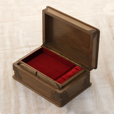 Walnut jewellery box, 'Eden Tree' - Floral Wood jewellery Box