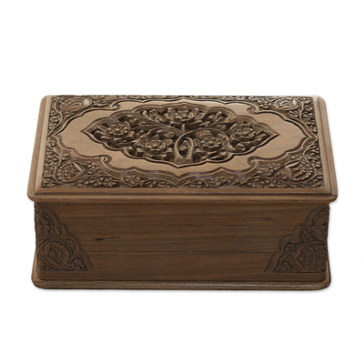 Walnut jewelry box, 'Eden Tree' - Floral Wood Jewelry Box