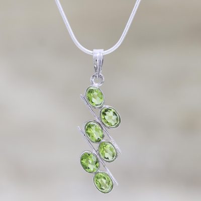 Peridot pendant necklace, 'Lime Fire' - Sterling Silver Necklace with Peridot Artisan jewellery Indi
