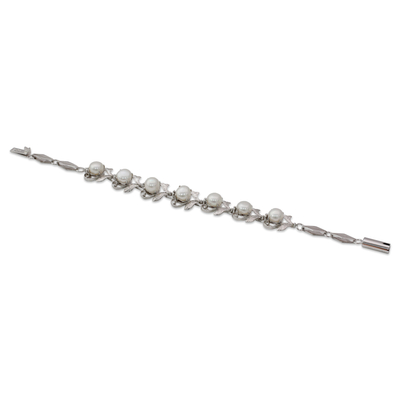 Pearl flower bracelet, 'Misty' - Pearl Bracelet Tennis Style  Sterling Silver Jewellery 