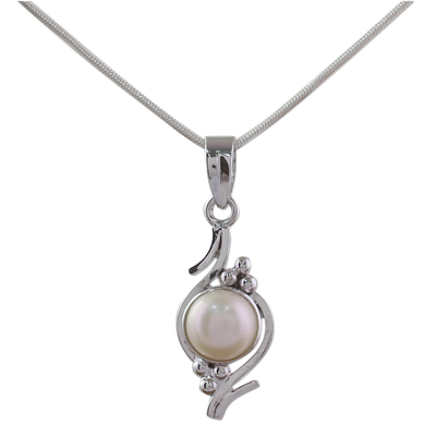 Pearl pendant necklace, 'Lightning Cloud' - Pearl on Sterling Silver Necklace Bridal Jewellery