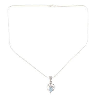 Blue topaz jewelry set, 'Shy Flower' - Blue Topaz Necklace and Earrings Jewelry Set from India