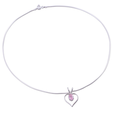 Herz-Halskette aus Sterlingsilber, 'Heart of Rose'. - Herzschmuck aus Sterlingsilber und rosa Zirkonia