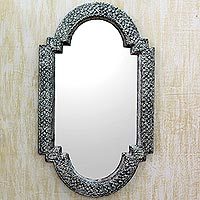 Mirror, 'Palace Window' - Repousse Brass Nickel Mirror Wall Artisan Crafted