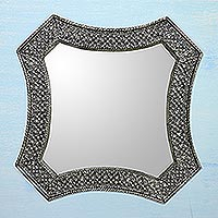 Mirror, 'Stars' - Antique Silver India Repoussé Nickel Over Brass Wall Mirror