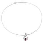 Garnet pendant necklace, 'Angel of Love' - Sterling Silver and Garnet Necklace Modern Jewelry