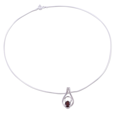 Garnet pendant necklace, 'Angel of Love' - Sterling Silver and Garnet Necklace Modern Jewellery
