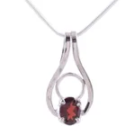 Garnet pendant necklace, 'Angel of Love' - Sterling Silver and Garnet Necklace Modern Jewelry