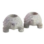 Soapstone candleholders, 'Turtle Twins' - Soapstone candleholders