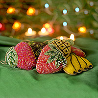 Beaded ornaments, 'Luscious Fruit' (set of 10) - Beaded ornaments (Set of 10)