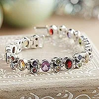 pulsera de eslabones con múltiples gemas - Pulsera de eslabones de plata esterlina hecha a mano con múltiples piedras preciosas