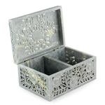 Soapstone jewelry box, 'White Roses' - Jali Soapstone Jewelry Box