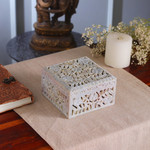 Soapstone jewelry box, 'Poppies' - Jali Carving Soapstone Jewelry Box