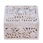 Soapstone jewelry box, 'Poppies' - Jali Carving Soapstone Jewelry Box